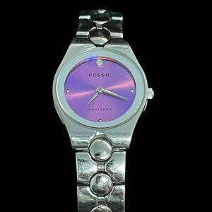 Fossil Arkitekt Watch Women’s Silver Iridescent Purple Rare FS-2884 New Battery